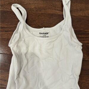 Garage Ribbed White Tank Top
